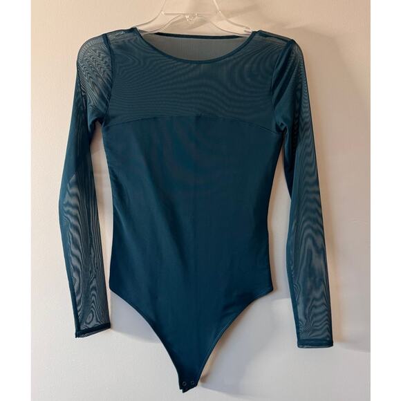 NWT Abercrombie & Fitch Long-Sleeve Mesh Crew Bodysuit Teal Green Size Small - Picture 1 of 4
